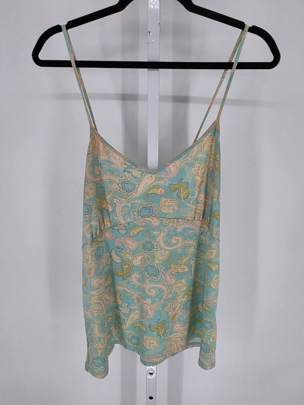Cruz by Natori Womens Sz M Spaghetti Strap Pajama Top Blue Green Paisley